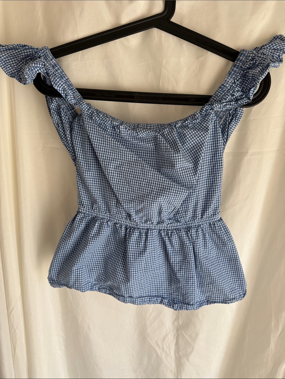 H&M Blue Gingham Off-Shoulder Peplum Top